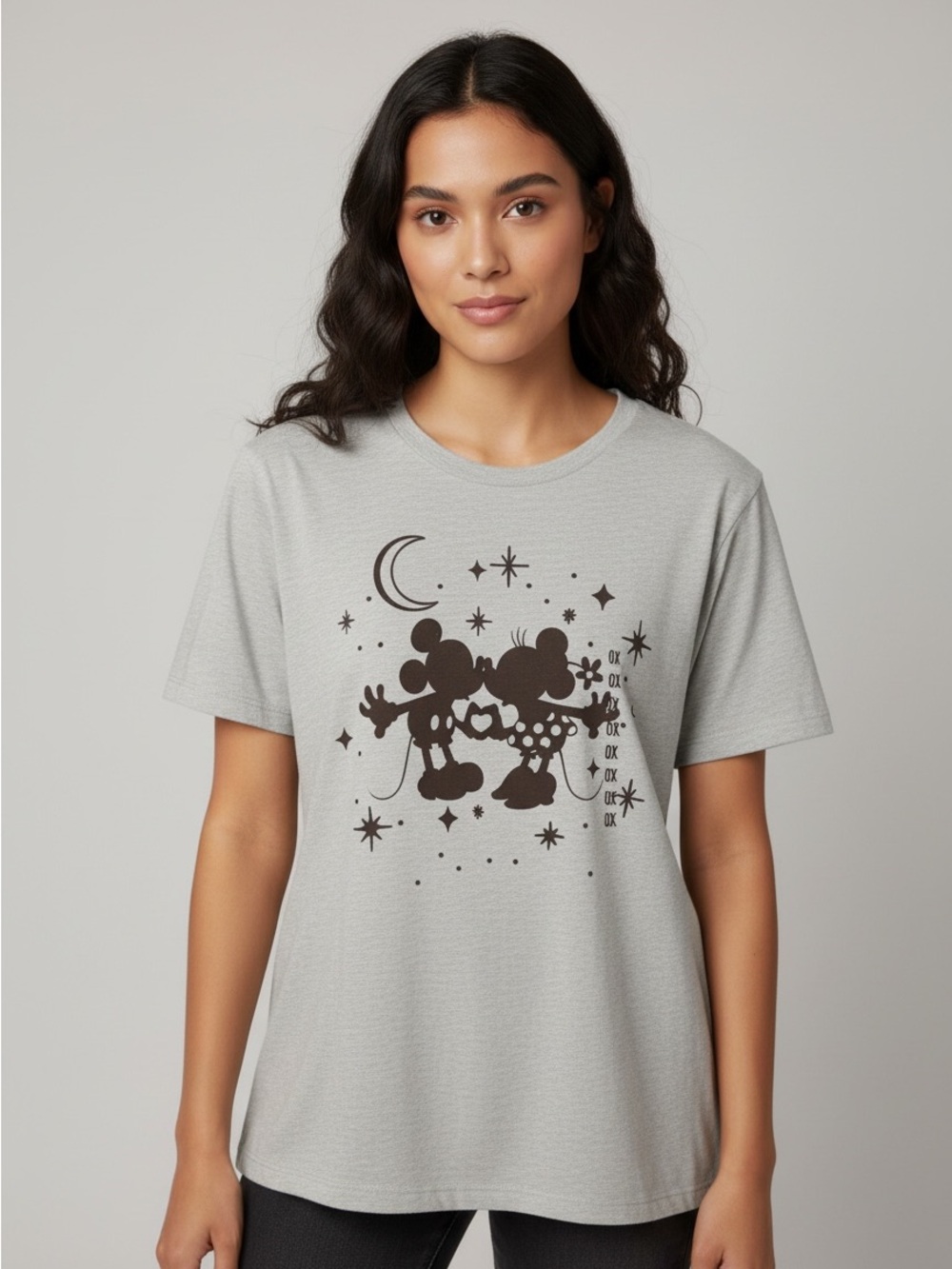 NWT Disney Light Gray Tee with Black Mickey & Minnie Silhouette